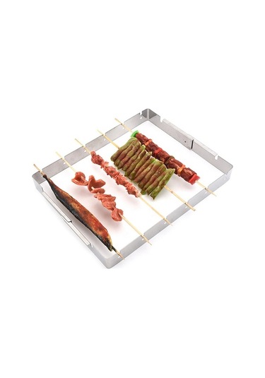 Pazly Paslanmaz Çelik Gümüş Barbekü Izgarası - Yüksek Raftlı, 360 Döndürülebilir Şişler Gümüş