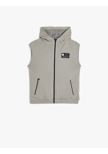 Koton Kapşonlu Yelek Cep Detaylı Fermuar Kapamalı Gri 5wkb30016tk Gri