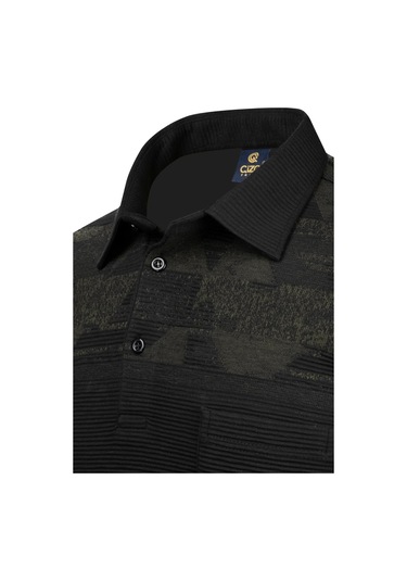 Çizgi Triko Erkek Uzun Kollu Desenli Gömlek Yaka Kol Manşetli Cepli Sweat 5026 Siyah Siyah