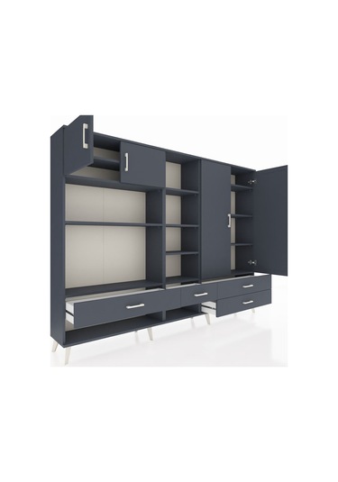 Arges Dolap 12 Raflı 4 Çekmeceli 4 Kapaklı 220x30x163 Antrasit-an Antrasit-antrasit