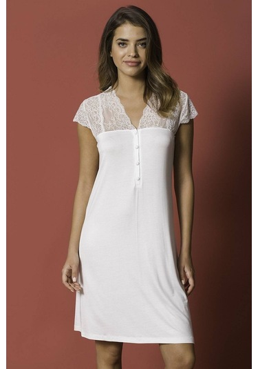 Monamise 18200 Kısa Kollu Gecelik - Ekru Ekru