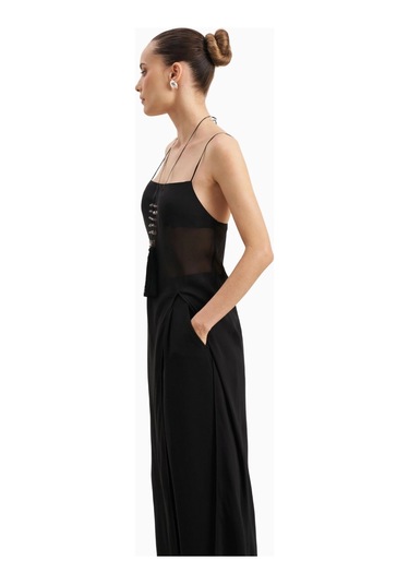 Because Of Alice Kadın Şeffaf Şifon Uzun Askılı Camisole Bluz Siyah