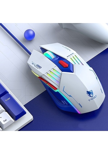 Rogfer T-wolf G560 6 Tuşlu Soğuk Solunum Hafif Oyun Kablolu Fare Mekanik Ofis Sessiz Fare Mavi Diğer Diğer