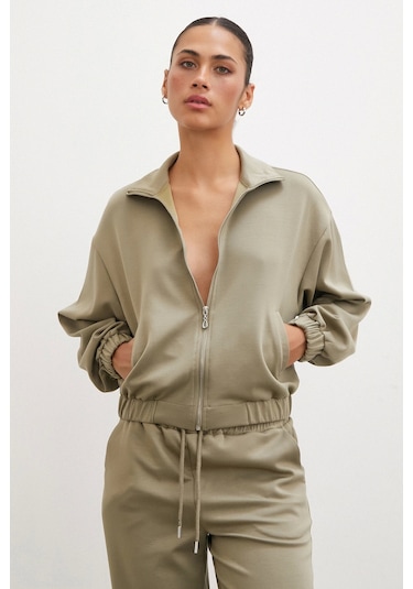 Never More Fermuarlı Sweatshirt Çağla Çağla Yeşili