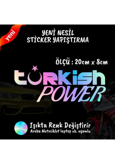 Türkish Power 2 Adet Hologram Sticker - Modifiye Etiket Yazı