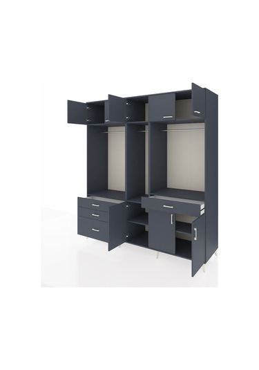 Kronos Dolap 8 Raflı 4 Çekmeceli 3 Askılı 220x59x243 Antrasit-antrasit/antrasit Antrasıt/antrasıt