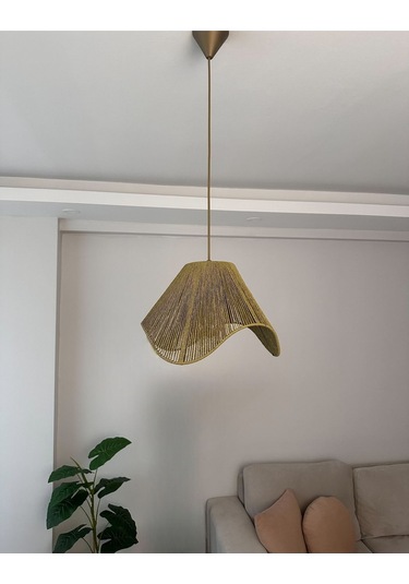 Hasır El Yapımı Bohem Asimetrik Şekilli Rustik Avize - Yeşil Yeşil