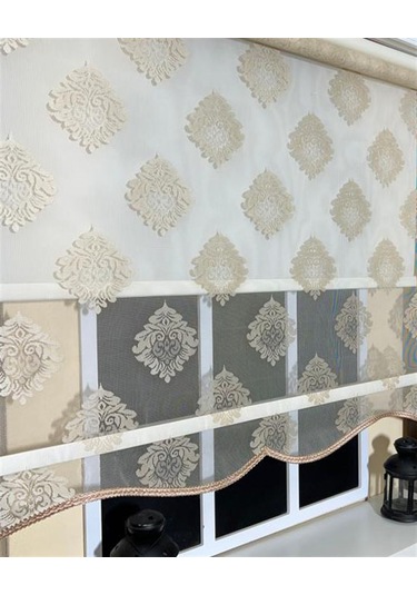 Storburada Çift Mekanizmalı Somon Tül Perde Ve Ekru Stor Perde Stb45239-v106 Bej