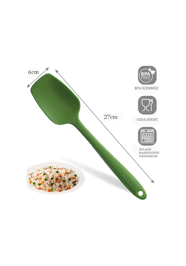 3lü Yeşil Silikon Kaşık Seti Isıya Dayanıklı Yanmaz Yapışmaz Çizm