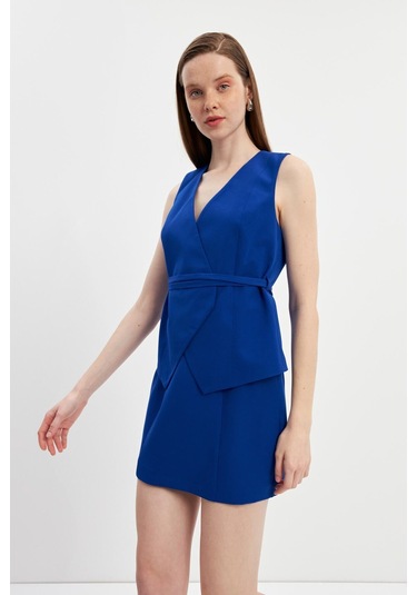 Stella Pulvis Mavi Krep Mini Etek Mavi