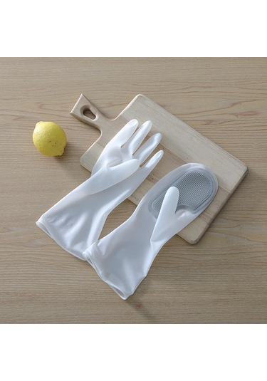 Çok Fonksiyonlu Pratik Kendinden Fırçalı Su Geçirmez Lateks Kadın Bulaşık Temizlik Eldiveni Gri