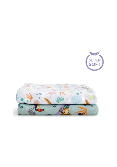 Milk&moo Müslin Örtü 2'li Set Jungle Friends Çok Renkli