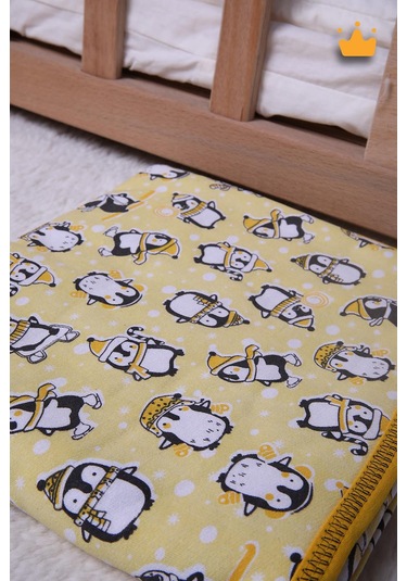 Babyhola 100x100cm %100 Pamuk Çift Kat Çok Amaçlı Örtü Battaniye Penguen Desen 13100 001