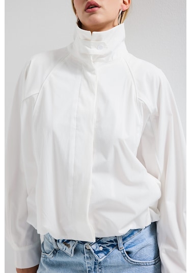 Itsbasic Kadın Beyaz Renk W5 Oversize Özel Organik Kumaş Tasarım Gömlek Ceket