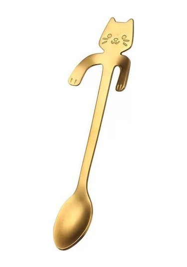 Altın Paslanmaz Çelik Kahve Kaşığı Güzel Sevimli Kedi Şekli Çay Kaşığı Tatlı Aperatif Kepçe Dondurma Mini Kaşık Sofra Mutfak Aletleri