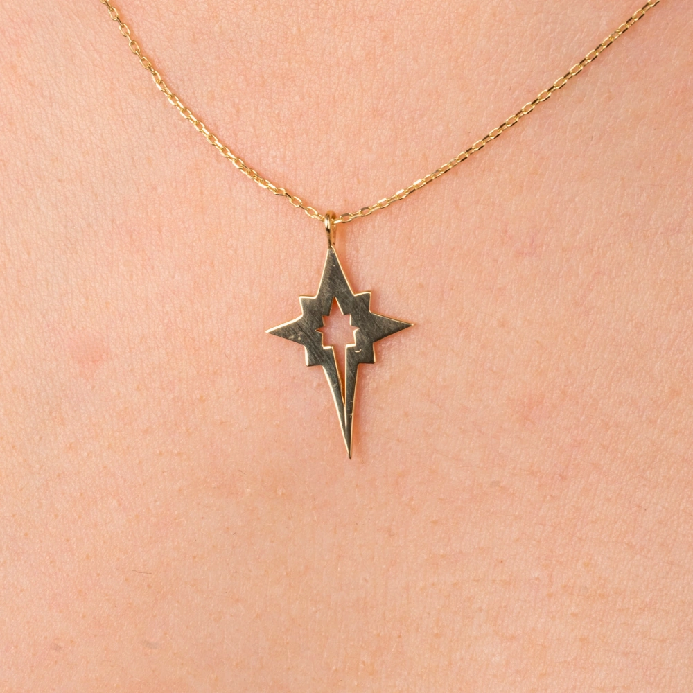 Gümüş Kolye - Kutup Yıldızı 925 Ayar Gümüş Kolye Sarı