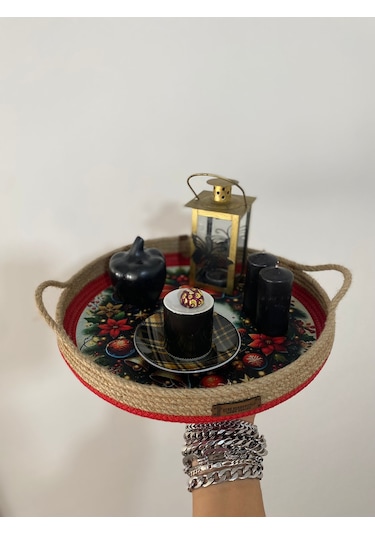 Hasır Sepet, Digital Baskılı Jüt Ip Sepet, Dekoratif Tepsi, Hediyelik Sepet, Hasır Sunum Tepsi