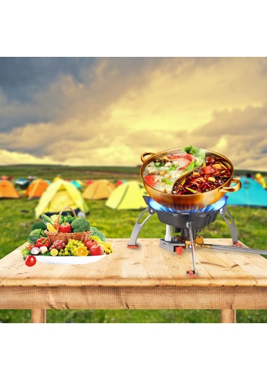 Zyzy-3 Çekirdekli Brülör Kamp Sobası 6800w Yürüyüş Gaz Sobası,y28527 Gri