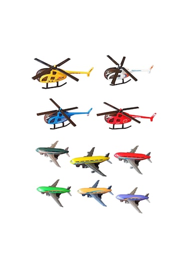 Metal Oyuncak Helikopter Ve Uçak Seti - 10 Parça Çek-bırak Özellikli