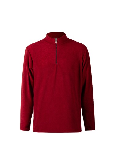 Kırmızı Yarım Fermuarlı Regular Kalıp Dik Yaka Polar Sweatshirt Kırmızı