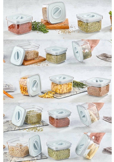 Tam Vakumlu Kare 3'lü Kilitli Kapak Plastik Saklama Kabı Seti-Kil