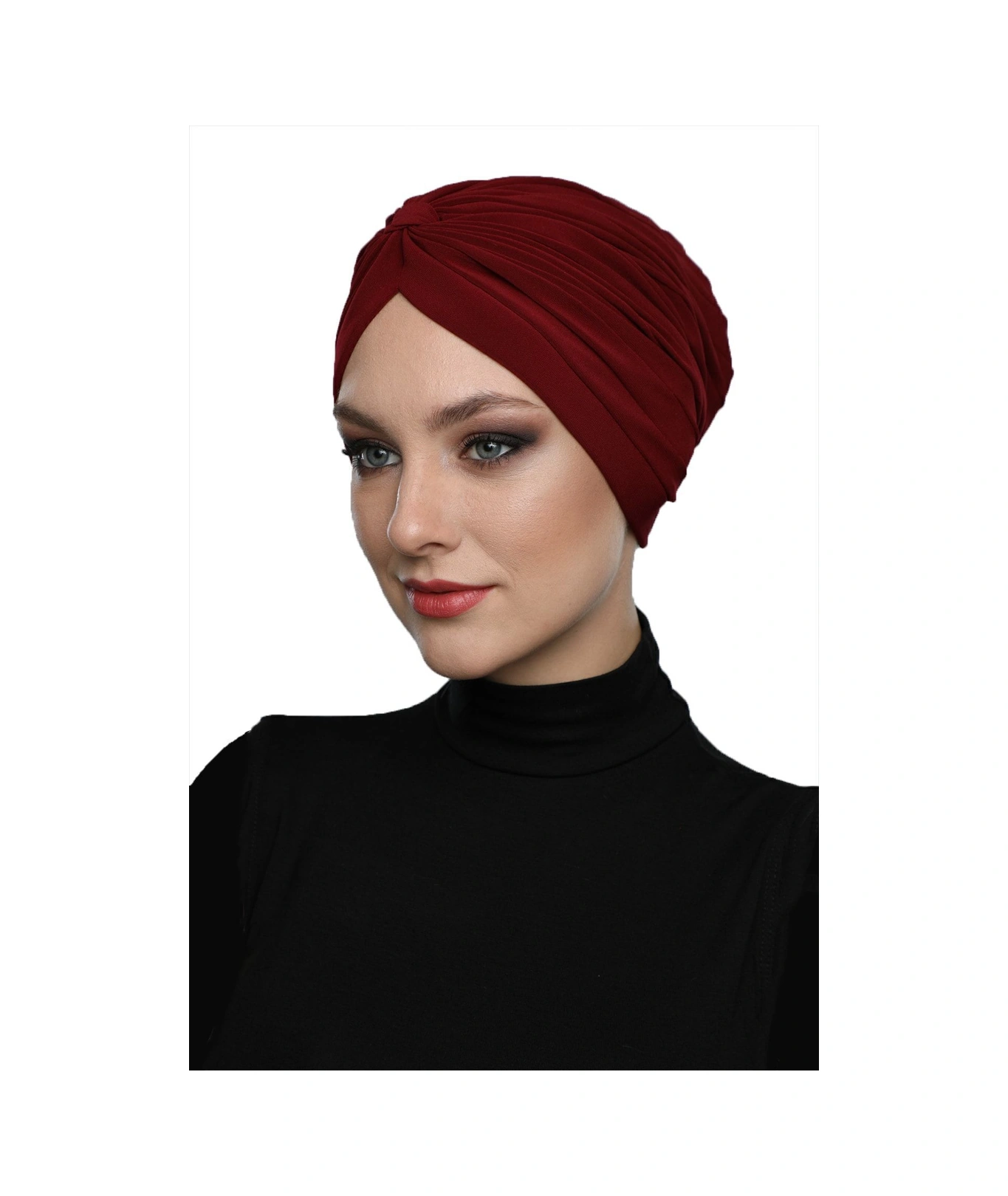 Çapraz Bantlı Bordo Hazır Türban Tesettür Havuz Bonesi Bordo