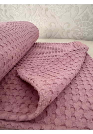 Premium %100 Pamuk Çift Kişilik Yazlık Pike, Yatak Örtüsü,terletmez Kumaş Pudra Renk 240x200cm Pudra