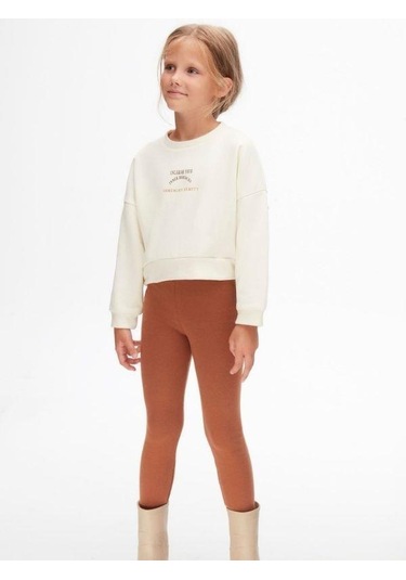 Kız Çocuk Pamuklu İki İplik Bohem Sweatshirt-14711 KREM