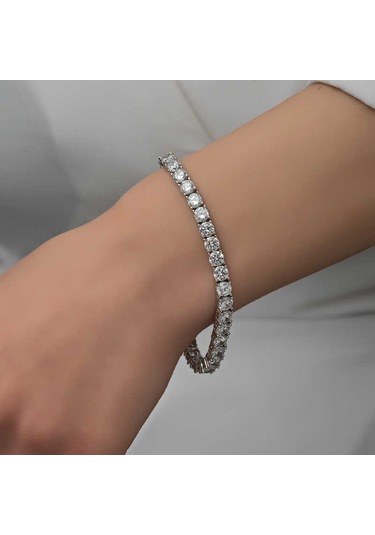 Gümüş 2.5 Mm Beyaz Taşlı Su Yolu Kadın Bileklik Gümüş