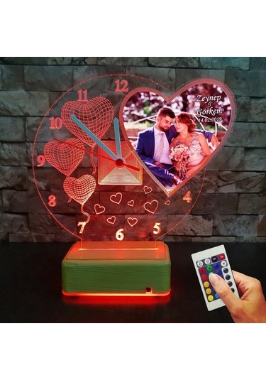 14 Şubat 3D Resimli 16 Renkli Led Lamba Sevgiliye Hediye