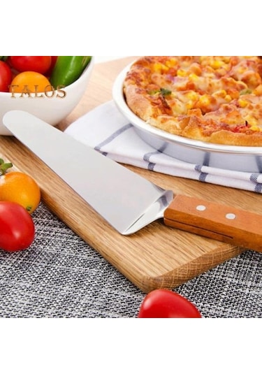 Kek Spatula Ahşap Saplı Paslanmaz Çelik Üçgen Spatula Ev İçin Dayanıklı Rahat Kavrama Peynirli Pizza Kürek