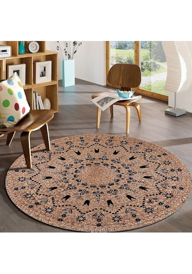 Jüt Yuvarlak Hasır Halı Yolluk Salon Oda Mutfak Halısı Ks-1060