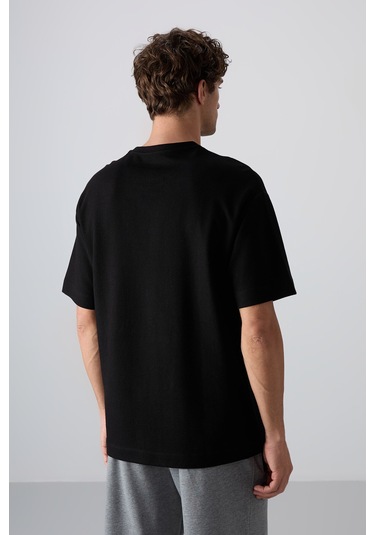 Tommy Life Siyah Pamuklu Kalın Yüzeyi Dokulu Oversize Fit Basic Erkek T-shirt - 88341 001