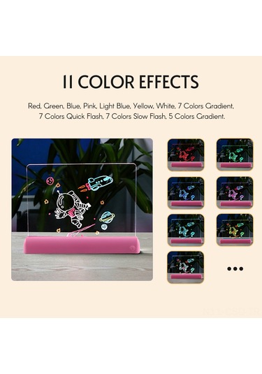 Samdoo Gri Led Işıklı 3d Çizim Tahtası - 11 Renk Efekti, 6 Fosforlu Kalem, 5 Şablon, Silgi - Eğitici Oyuncağı Gri