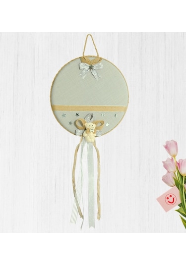 Süslebabypartystore Doğa Temalı, Ayıcıklı Keten Kumaş Kapı Süsü, Gri Çok Renkli