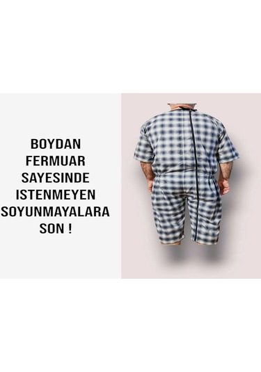 Benlife Kısa Kol Hasta Tulumu Ekose Kumaş