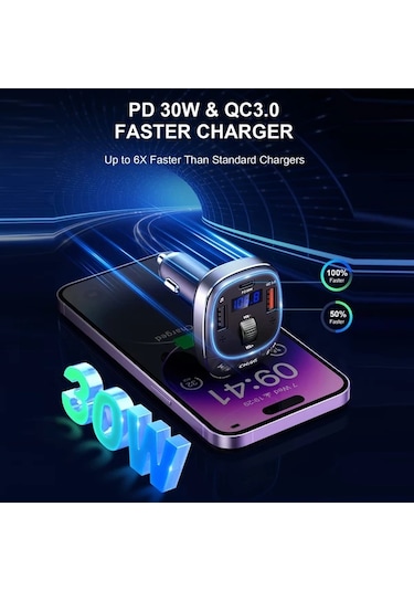 Xuweiwei Gri Laımıcaerın Araba Kablosuz 50 Adaptoru Eller Serbest Arama 8rgb Arka Aydinlatma Pd 30w Usbc Qc 30 Hizli Sarj Tum Araclar Icin Fm Verici