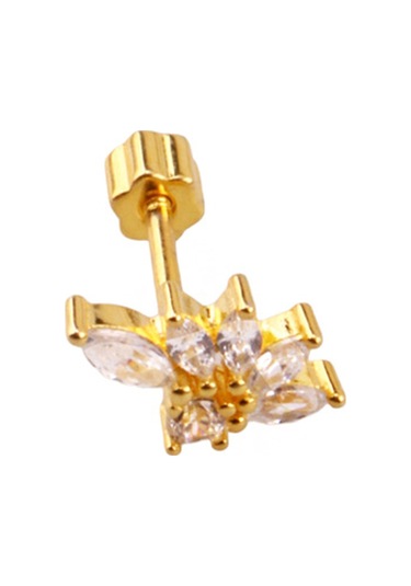 Liu S 25 Şık Gümüş Piercing 925 Ayar, Altın Kaplama, Zirkon Taşlı Ms3840 Altın