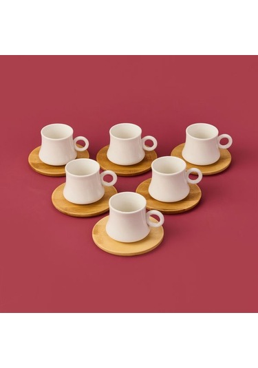 Mien Bambu Tabaklı Dar Fincan Seti - Açık Kahverengi / Beyaz - 100 Ml Açık Kahverengi / Beyaz