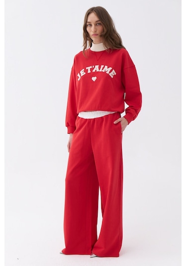 Nocturne Oversize Midi Kadın Pantolon - Günlük Rahatlık Kırmızı
