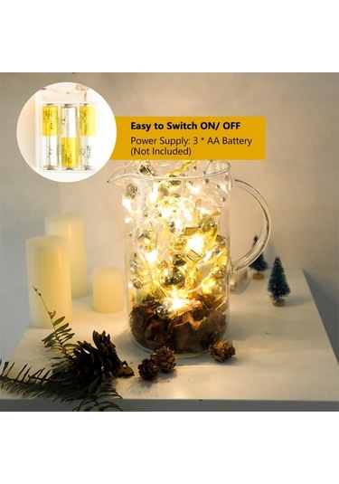 Maoyaya Noel Dekorasyon Işıkları - 20 Led'li 2 Metre Pil Ile Çalışan Sıcak Beyaz Işık, Şeffaf Kablolu Altın Top Diğer