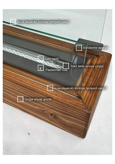 Ahşap Bioethanol Masaüstü Şömine Sertifikalı Yakıt Ve Taş Hediyel