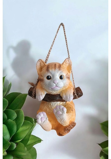 1 Adet Dekoratif Sallanan Duvar Ve Bahçe Süsü Kedi Sarı-beyaz