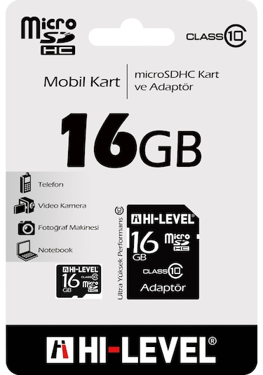 Hi-Level HLV-MCSDC10/16G 16 GB MicroSDHC Class 10 Hafıza Kartı + Adaptör