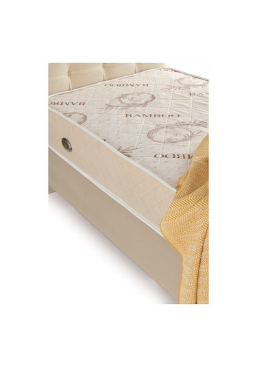 Azrayatakmobilya Yakut Tek Kişilik Yatak Baza Başlik Mdf+Profil+Özel Kumaş Krem