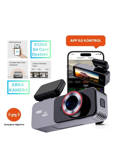 X4 2 Kameralı Ekranlı Wifi Araç Dvr Kamera 512gb Destekli G Sensö