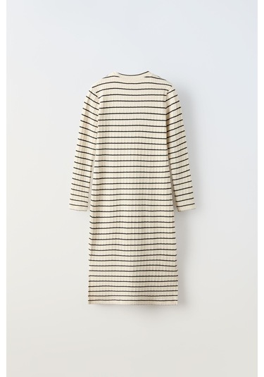 Çizgili Kız Çocuk Uzun Elbise KREM