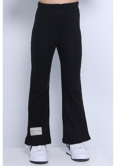 Kız Çocuk Triko Tayt İspanyol Paça D2 Siyah