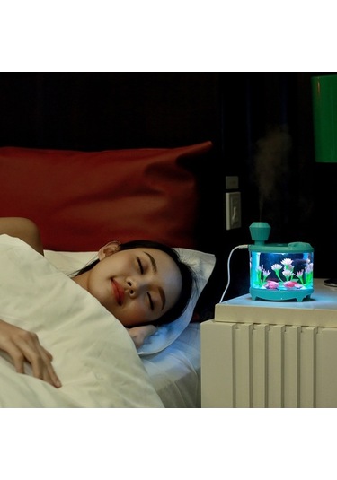 Dancemonkey Usb Mini Akvaryum Nemlendirici Ve Hava Temizleyici - 460ml Su Tankı, Led Gece Lambası