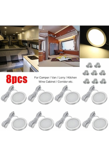 Geeksen İnce Led Dolap Aydınlatma, 21 Led'li Yuvarlak Tasarım, Mutfak Ve Vitrinler İçin 3000k Sıcak Beyaz, Yan Çıkışlı, 8 Adet